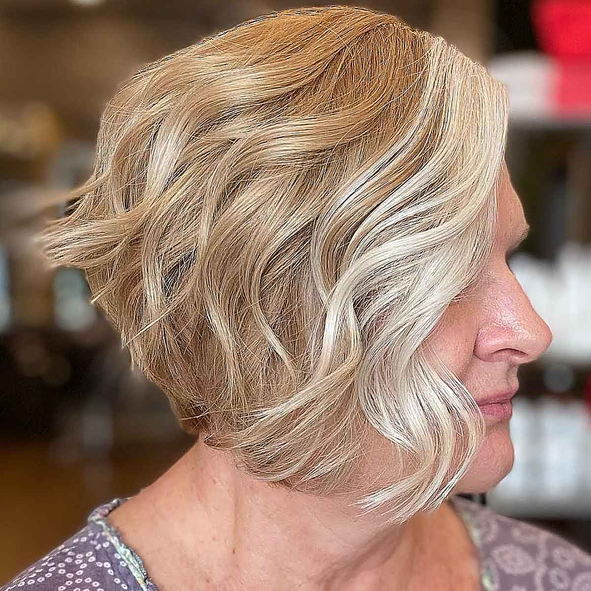 Layered Inverted Bob for an older woman over 60 with fine hair